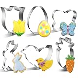 Easter Cookie Cutters, 6 Pieces Easter Cookie Cutters with Bunny, Egg, Carrot, Chick, Flower, Butterfly Shapes for Easters Food Party Decorations