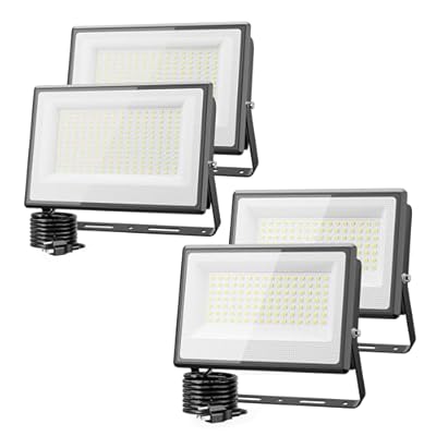 Olafus 2 Pack 100W & 200W LED Flood Light Outdoor, LED Work Light with Plug, IP66 Waterproof Exterior Security Lights, 6500K Daylight White Outside Floodlights for Yard Stadium