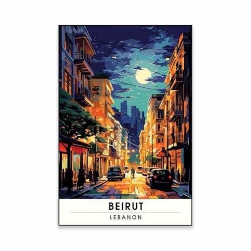 SHINERING Rétro Paysage Liban Beyrouth Voyage Art Impression Affiche Beau Mur Art Vintage Toile Peinture Bureau Maison Salle De Lecture Décor A4 21X30Cm Sans Cadre