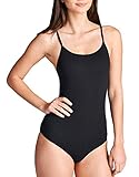 Hollywood Star Fashion Snap Crotch Thin Strap Leotard Bodysuit Camisole (Small, Black)