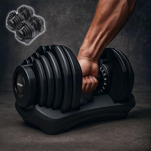 （17:00時点） 【片手一つで、重量変化。】 TOPFILM ダンベル 可変式 可変式ダンベル 40kg × 2個セット ALLBLACK 【JAPAN BRAND】