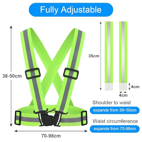 URAQT Reflektierende Sicherheitsweste Set, 1stk Reflektierende Warnweste Einstellbar & 2er Elastische Reflektierendes Armbands, Reflektoren Sicherheits für Fahrrad, Joggen, Laufen, Wandern