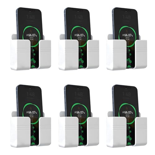 Image of WALLVIEW TECH Pack of 6 Wall Mounted Mobile Holder Storage Case for Remote, Wall Mounted Mobile Stand /Multi Purpose Stand with Hole for Phone Charging (White)