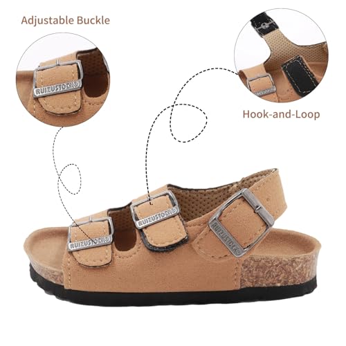Image of Kid Sandals Boys Girls Comfort Cork Footbed Summer Slides Sandals Toddler Adjustable Buckle Slip-On Sandal Open Toes Casual Flat for Little Kid /Big Kid
