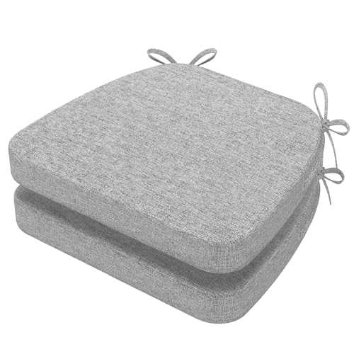 Image of AAAAAcessories D-Shaped Chair Cushions, 2 inch Thick Dining Chair Pads with Ties and Removable, Machine-Washable Cover, 17 inch x 16 inch, Set of 2, Light Gray