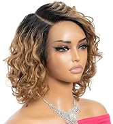 Rebecca Fashion Water Wave Bob Lace Front Wigs Human Hair 13x5.5x0.5 Large C Part Side Lace Front...