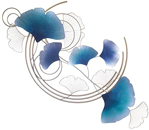 XZGDENWall Decorations, Metal Frame Wall Decorative, Blue Ginkgo Leaves Wall Art Sculpture，European Style Iron Art 3D Wall Decoration for Home Living Room Bedroom Entrance