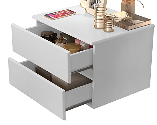 KIT 2 Mesas De Cabeceira Suspensa Tóquio Flutuante 2 Gavetas MDP/MDF (Branco)