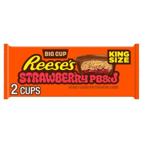 REESE'S Big Cup Peanut Butter & Jelly Strawberry King Size Candy Bars, 2.8 oz Each, 16 Pack, Milk Chocolate with Peanut Butter & Strawberry Filling