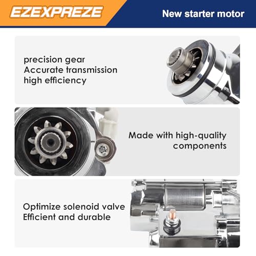 Image of Ezexpreze Chrome 18905N Starter Replacement New for 2006-2014 Road King Heritage Softail Dyna FLHR FLHRC FLHRS FLHT FLHX FLSTC, 31618-06 31619-06A 428000-3490 3491 410-52175 SHD0013 41052175