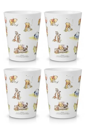 Image of Disney Winnie the Pooh Plastic Drinking Glasses, Dishwasher Safe, 4-Pack | 16 oz, unbreakable, reusable, BPA-free, stackable to save space, great for water, juice, and family meals
