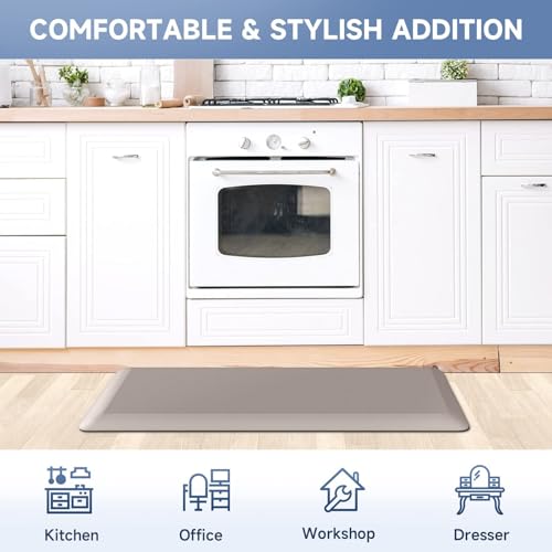Image of StepRite 4 /5 Inch Thick Kitchen Mat Anti Fatigue Mat Kitchen Rugs Kitchen Decor Non-Slip, Stain & Water Resistant, Kitchen Mats Desk Mat for Kitchen, Office, Workshop, Khaki, 17'' x 39''