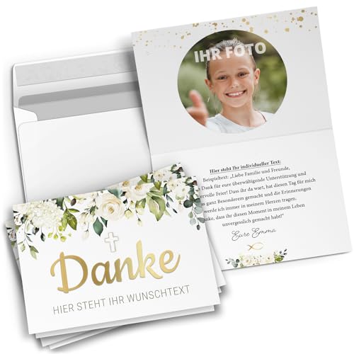 Einladungskarten Manufaktur Hamburg 10 personalisierte Dankeskarten mit Text und Foto - Danke Fröhlich - Dankeskarte Kommunion Konfirmation Taufe Hochzeit kirchlich mit Umschlägen