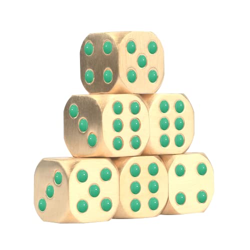 6 Sided Metal Brass Dice With Green Pips, Tables Board Game Dice, 6Pcs Solid Gift Brass Dice, Tabletop Games Set For Poker Party Playing Games #TOP1