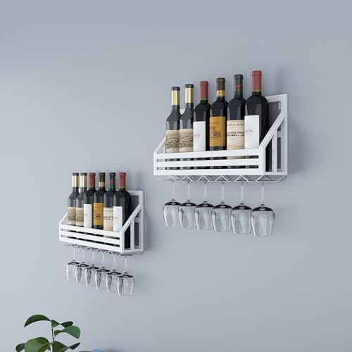 Casier à vin mural support verre blanc range-bouteille compact cave - 3