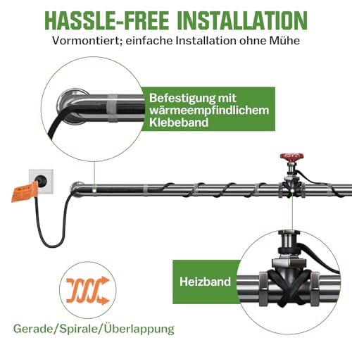 Vrietina Selbstregulierendes Heizkabel, 4M Frostschutz Heizkabel mit eingebautem Thermostat zum Schutz von Wasserrohren Ideal für Pflanzen Wasserdichte mit Schutzkontaktsteck 35W/m 230V IP68