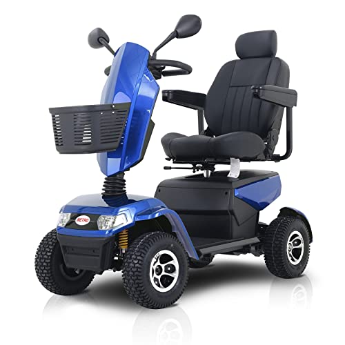 SZLIZCCC 4 Wheel Mobility Scooter, Lightweight Electric Power Mobile Scooters for Adults, Long Range 30 Miles Travel Motorized Scooters w/Basket, Front & Rear Suspension, Max Load of 300LBS (Blue)