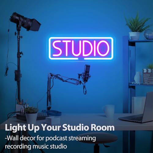 Studio Neon Sign, Music LED Sign Light, USB Powered Dimmable Light Up Sign For Recording Room, Music Studio, Streaming, Party, Club, Podcast Wall Decor Gift