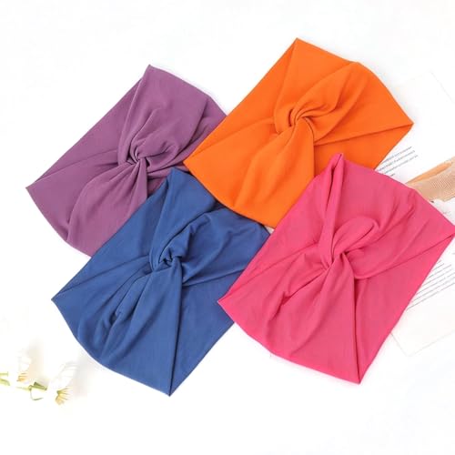 Image of DRESHOW 4 Pack Turban Headbands for Women Wide Vintage Head Wraps Knotted Cute Hair Band Accessories