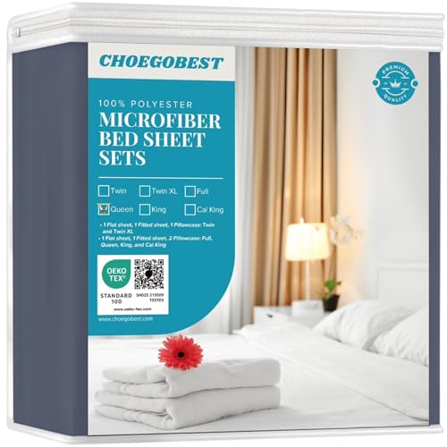 CHOEGOBEST Easy Care Luxury Microfiber Extra Soft and Cooling Bed Sheet Set with Deep Pockets (Black Iris, Queen Set of 4)