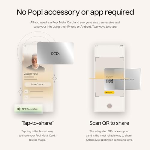 Image of Authentic Patented Popl Card (Avoid Fake Knockoffs) - Smart NFC Networking Card - Simply Tap to Exchange Contact Info, Capture Leads, & Manage Contacts (Stainless Steel Metal)