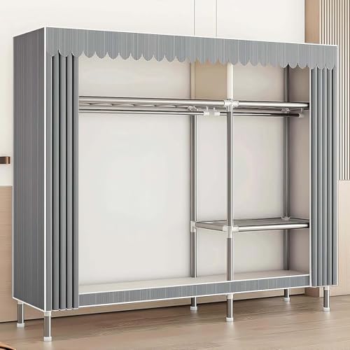 Armario de lona portátil de tela con estantes y barra para colgar, solución de almacenamiento multifuncional para dormitorio, diseño que ahorra espacio, 84 x 46 x 173 cm