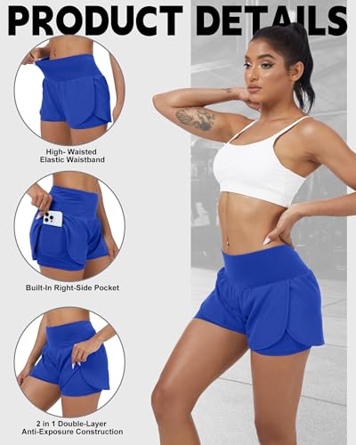 Coume 4 Pack Women's 2 in 1 Running Shorts with Pockets High Waist Lightweight Quick Dry Workout Athletic Shorts for Gym Yoga3