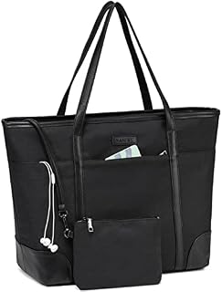 VASCHY Laptop Tote Bag for Women, Water Resistant Canvas Ladies Shoulder Bag Large Capacity Teacher Bag Fits 15.6 inch Laptop Handbag for Travel, Work