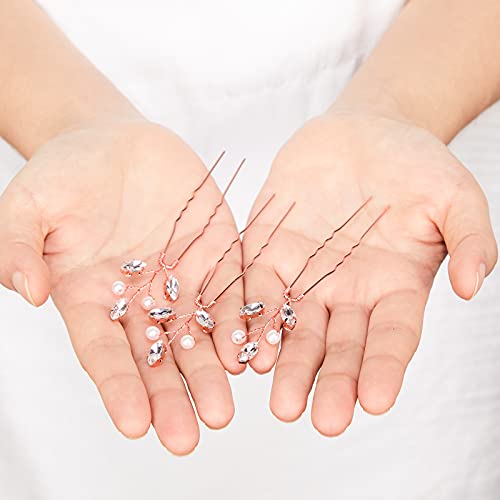 6 Pieces Pearl Crystal Bridal Hair Pins Rhinestone Flower Wedding Hair Piece Vintage Hair Accessory Party Hair Pins For Bride, Bridesmaids, Flower Girls (Rose Gold) #TOP4