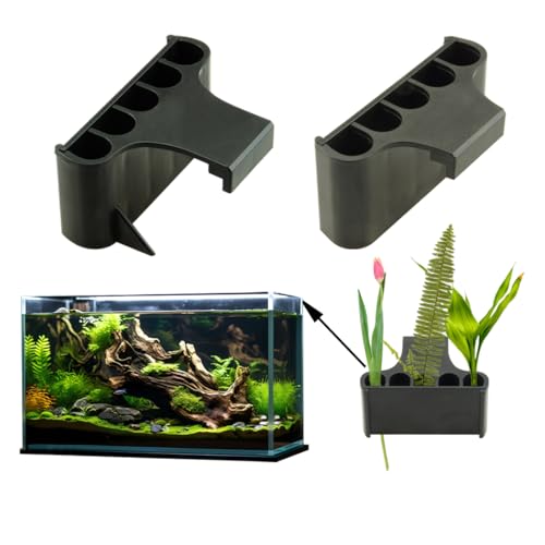 Image of Aquarium Plant Holder,Fish Tank Plant Holder,Aquarium lid Clips,Aquarium Plant Pot,Hydroponic Fish Tank Planter, Aquatic Plant Cup for Aquascape Decorations (Black, 2PCS Rimmed+Rimless)