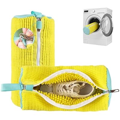 Shoe Washing Machine Bag Reusable Sneaker Washing Bag with Built-in Fluffy Brushes for 360° All-Around Cleaning, Laundry Shoe Bag is Designed for Washer and Dryer (Yellow 2pcs)