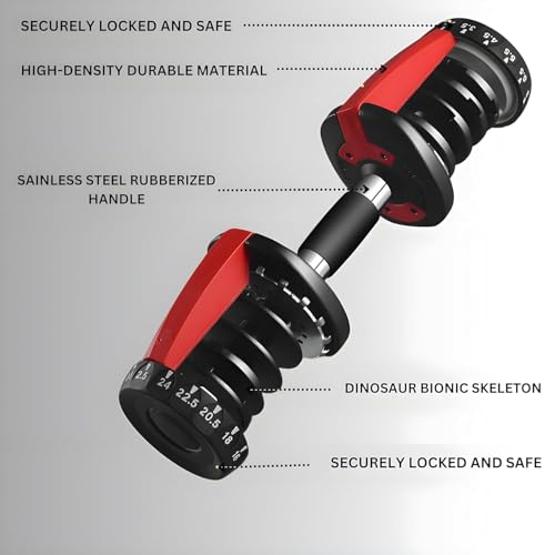Image of Adjustable Dumbbell 2.5KG UP TO 24KG - Quick Select |15-Point Safety Locking System | Single Dumbbells | Space-Saving | Ideal for Home Workouts & Personal Fitness Training (24.5, Kilograms)
