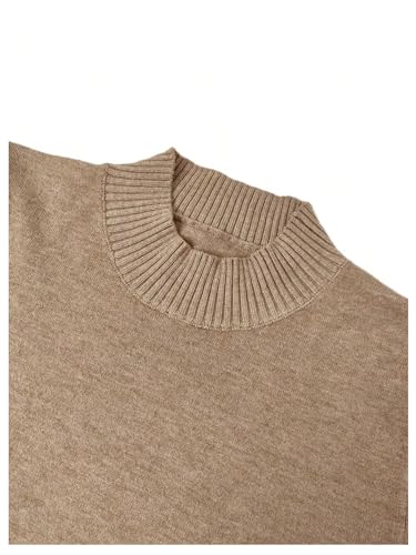 Image of Floerns Women's Casual Rib Knit Short Sleeve Mock Neck Pullover Sweater Top Khaki Large