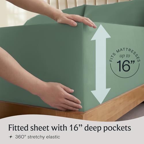 LuxClub 4 PC Full Sheet Set, Deep Pockets Wrinkle Free Cooling Bed Sheets Hotel Bedding for Women, Men, Kids & Teens, Includes 1 Fitted Sheet, 1 Flat Sheet and 2 Pillowcases-Soft Tree Moss Green - Thumbnail 6