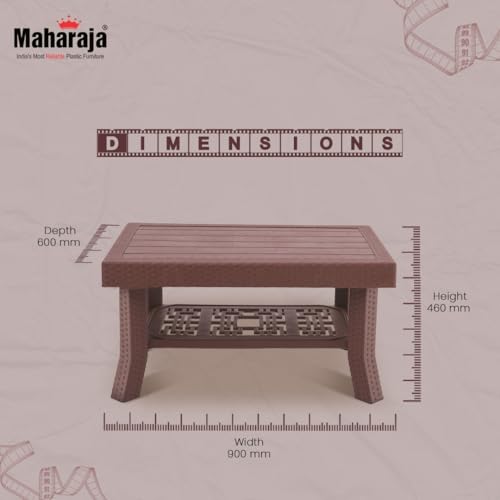 Image of Maharaja Double Top Center Table with Wooden Texture Finish | Heavy Duty Plastic Multi-Utility Table with Storage Shelf | Load Capacity up to 200 kg | for Living Room, Office & Dining Area (Brown.)