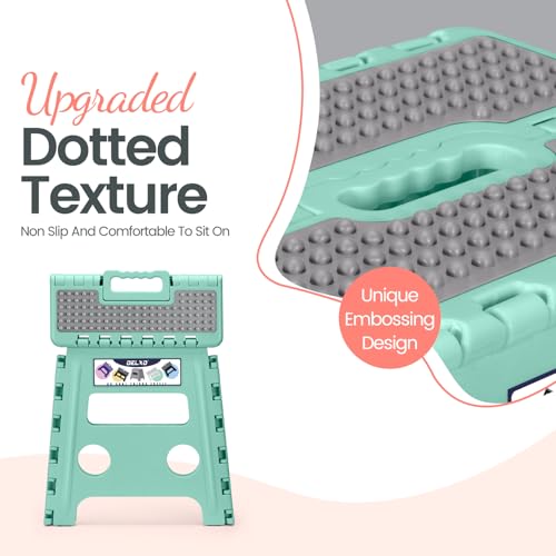Image of Delxo Folding Step Stool 13 Inch Non-Slip Foldable Stools for Kids & Adults Up to 300 LBS Kitchen Collapsible Fold Up Stepping Stool with Dotted 1 Pack Green