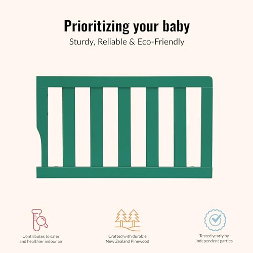 Image of Dream On Me Toddler Guard Rail for Convertible Crib, Solid Wood Bed Rail for Toddler Bed Conversion, Emerald