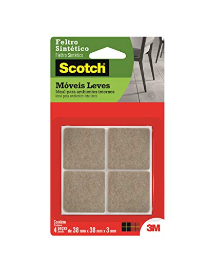 Scotch, 3M, Feltro Sintético para Móveis Leves, Quadrado, Marrom, Extra Grande, 4 unidades