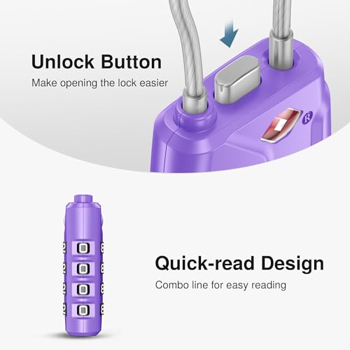 Image of Puroma TSA Approved Luggage Lock, 4 Digit Combination Travel Locks Resettable Code Lock with Zinc Alloy Body for Suitcase, Toolbox, Backpack, Bag, Gym Locker, Basic Purple, Classic