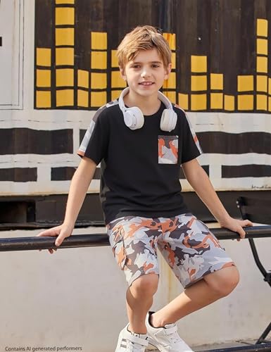 Image of mksodopy Boys Summer Outfit Set 2 Piece T Shirt and Camo Shorts Casual Clothes for Little Big Boys 5-16