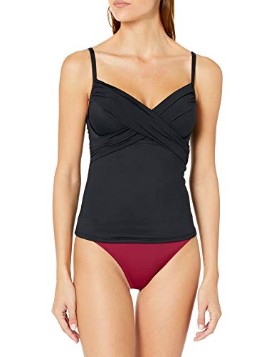 La Blanca Women's Island Goddess Over The Shoulder Wrap Tankini Swimsuit Top, Black, 10