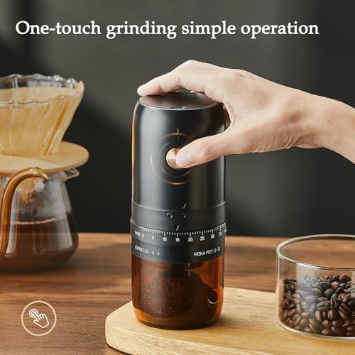 ELMWAY Portable Electric Coffee Grinder by ELMWAY – Rechargeable Stainless Steel Burr Grinder for Freshly Ground Coffee Anywhere, Precise Grinding & External Adjustable Coarseness – Black - Image 4