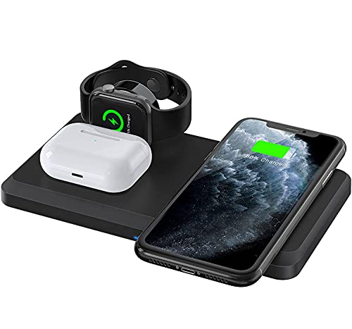 Wireless Charger, Wireless Charging Station Compatible with Apple Watch Series, AirPods 2/ Pro,iPhone 12/12 Pro/12 mini/11/11 Pro/SE/XS Max/XR/X/8/8 Plus, Wireless Charging Pad for Samsung