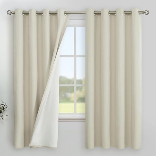 Image of YoungsTex Linen Blackout Curtains 63 Inch Length, Room Darkening Drapes with Grommet Privacy Energy Saving for Living Room Bedroom, Stone, 2 Panels, 52 X 63 Inch