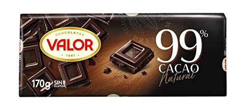Valor - Chocolate Negro 99% - Sin Gluten. Tableta de Chocolate Negro para Amantes del Chocolate, blend de cacaos Valor. Intenso Sabor y Aroma - 170 Gramos