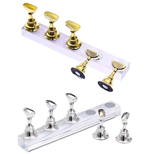 Huastyle 2 Sets Acrylic Nail Art Display Stand Holder, Fingernail Training Practice Shelf Magnetic Base for Nail Art Salon, Manicure Store Show Tools