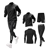 [ciciibear] コンプレッションウェア メンズ 長袖 4点セット スポーツウェア 上下セット トレーニングウェア ウォーキング サイクリング ジム 筋トレ 吸汗速乾 通気 (シンプル, 1#ブラックセット, XL)