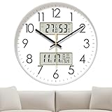 Genérico Orologio da parete silenzioso: che al buio, grande display digitale, funzione calendario di temperatura e umidità, orologio da parete con luce notturna | per casa, ufficio, dormit