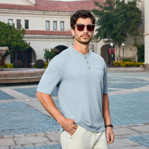 Opomelo Men's Henley Shirt Short Sleeve Athletic Stretch Henley Tee Basic Summer Button T-Shirts with Pocket3