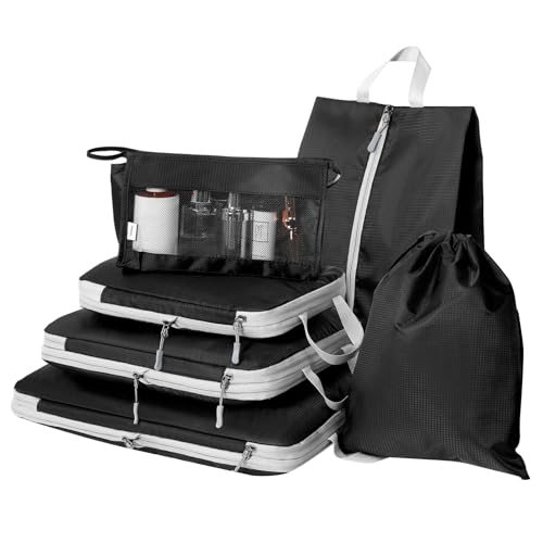 Cozary Packing Cubes Set 6 Pezzi – Organizer Valigia Salvaspazio in Tessuto Oxford di Alta Qualità – Accessori Viaggio Utili per Valigia, Zaino e Bagaglio a Mano